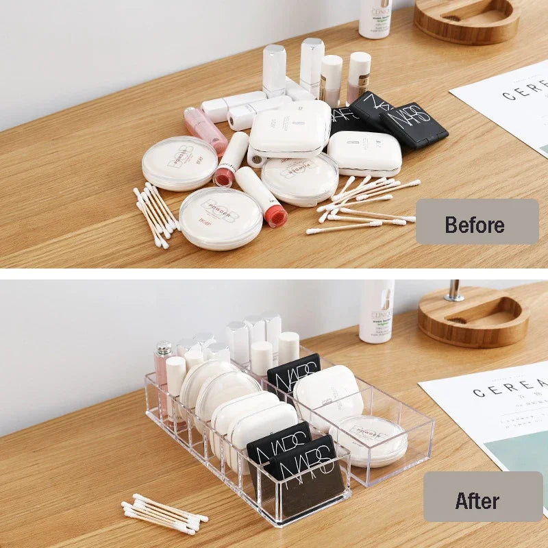 6 Grid Transparent Acrylic Cosmetics Storage Box Makeup Holder Jewelry Make Up Organizer for Home Plastic Desktop Storage Boxes