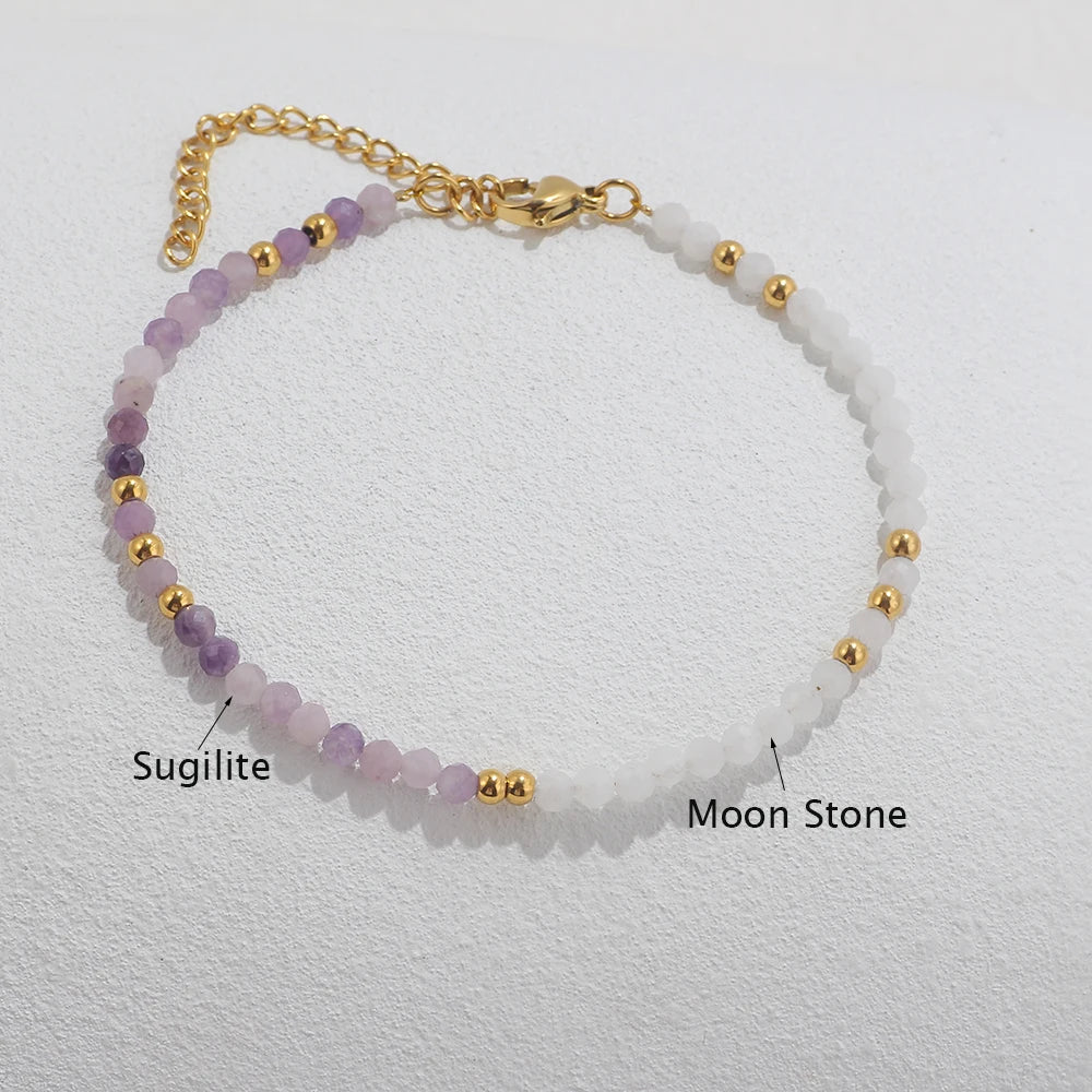 Two-color Nature Stone Beaded Bracelet Fashion Gold Color Faceted Spacer Jewelry For Women With Staniless Steel Clasp Party Gift