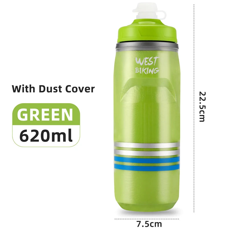 WEST BIKING 620ML Bicycle Bottle MTB Road Bike Water Bottle Outdoor Sports Plastic Drink Cycling Cold Insulation Water Bottle