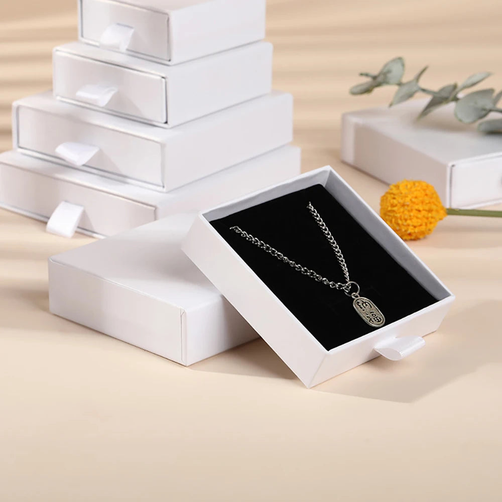 10 Bulk Luxury Hard Rigid Cardboard Sliding Jewellery Gift Box Beige Paper Drawer Jewelry Ring Stud Earring Packaging Boxes Case