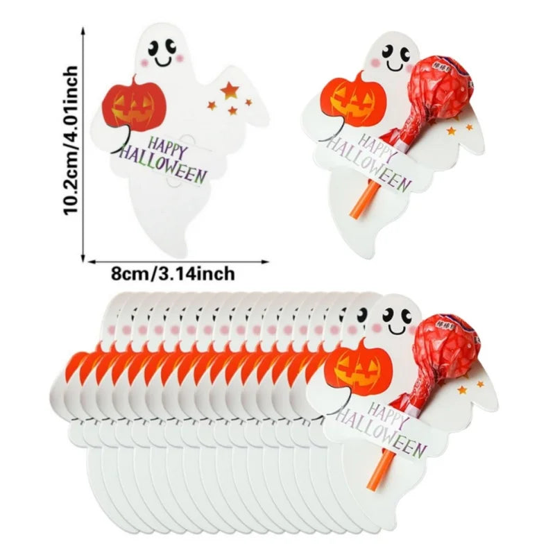 50/100PCS Halloween Paper Lollipop Cards Cute Pumpkin Ghost Candy Packaging Cards for Trick or Treat Halloween Decoration