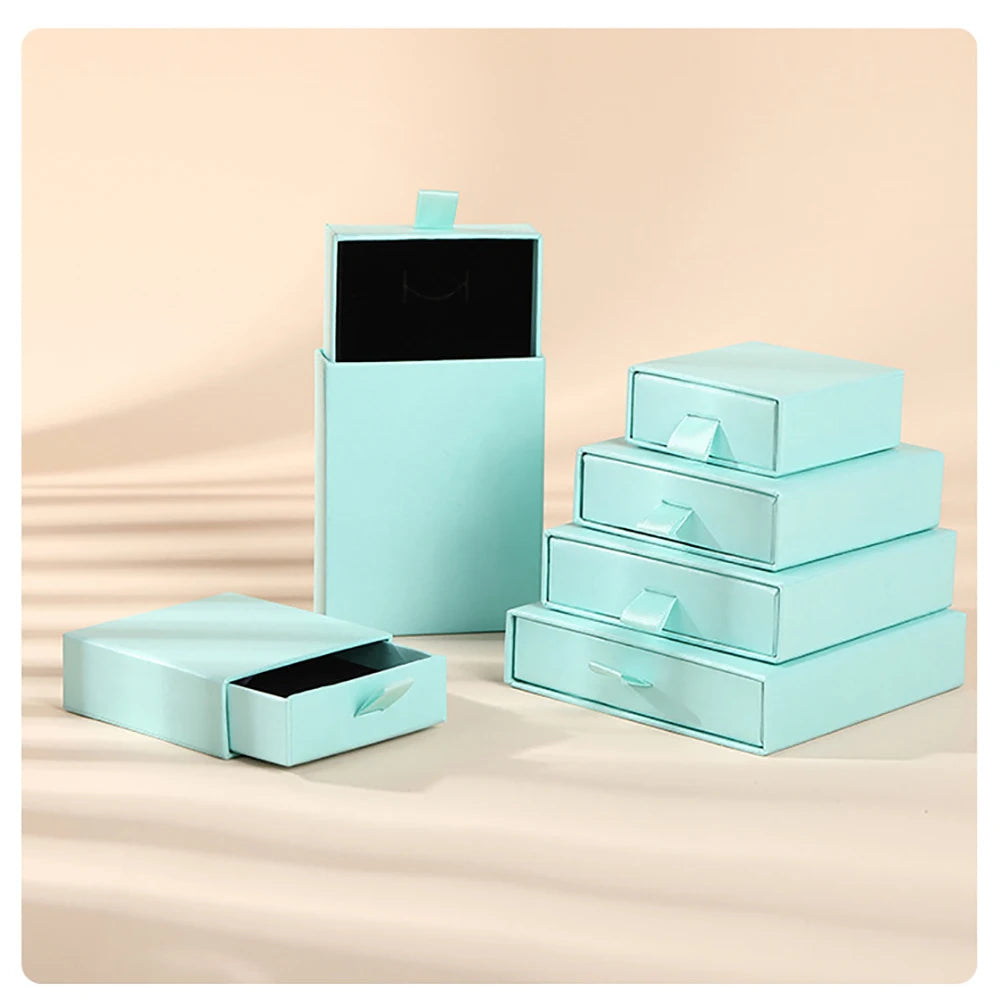 10 Bulk Luxury Hard Rigid Cardboard Sliding Jewellery Gift Box Beige Paper Drawer Jewelry Ring Stud Earring Packaging Boxes Case