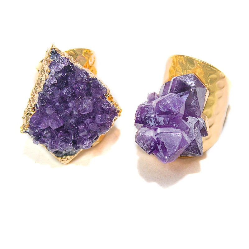 Irregular Rough Amethyst Stone Ring for Women Purple Crystal Cluster Gemstones Jewelry Open Finger Jewelry
