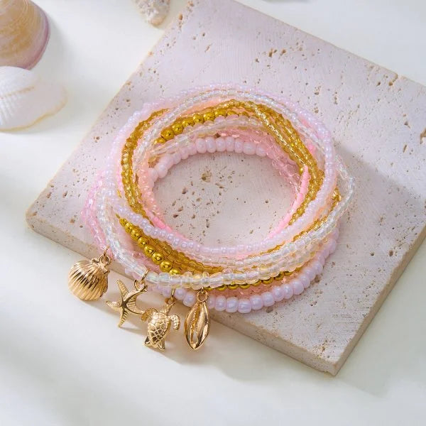 Bohemian Imitation Shell Beads Bracelet For Women Sea Star Turtle Woven Rope Bracelet Handmade Friendship Beach Holiday Jewelry