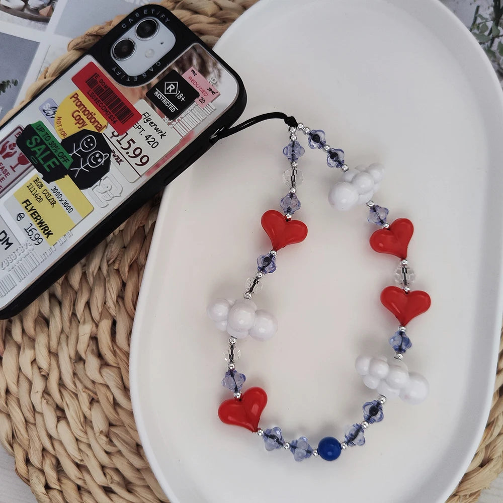 HERLOOK Love Heart Phone Straps Clouds Phone Charm Y2K Accesories String for Cellphone Jewelry