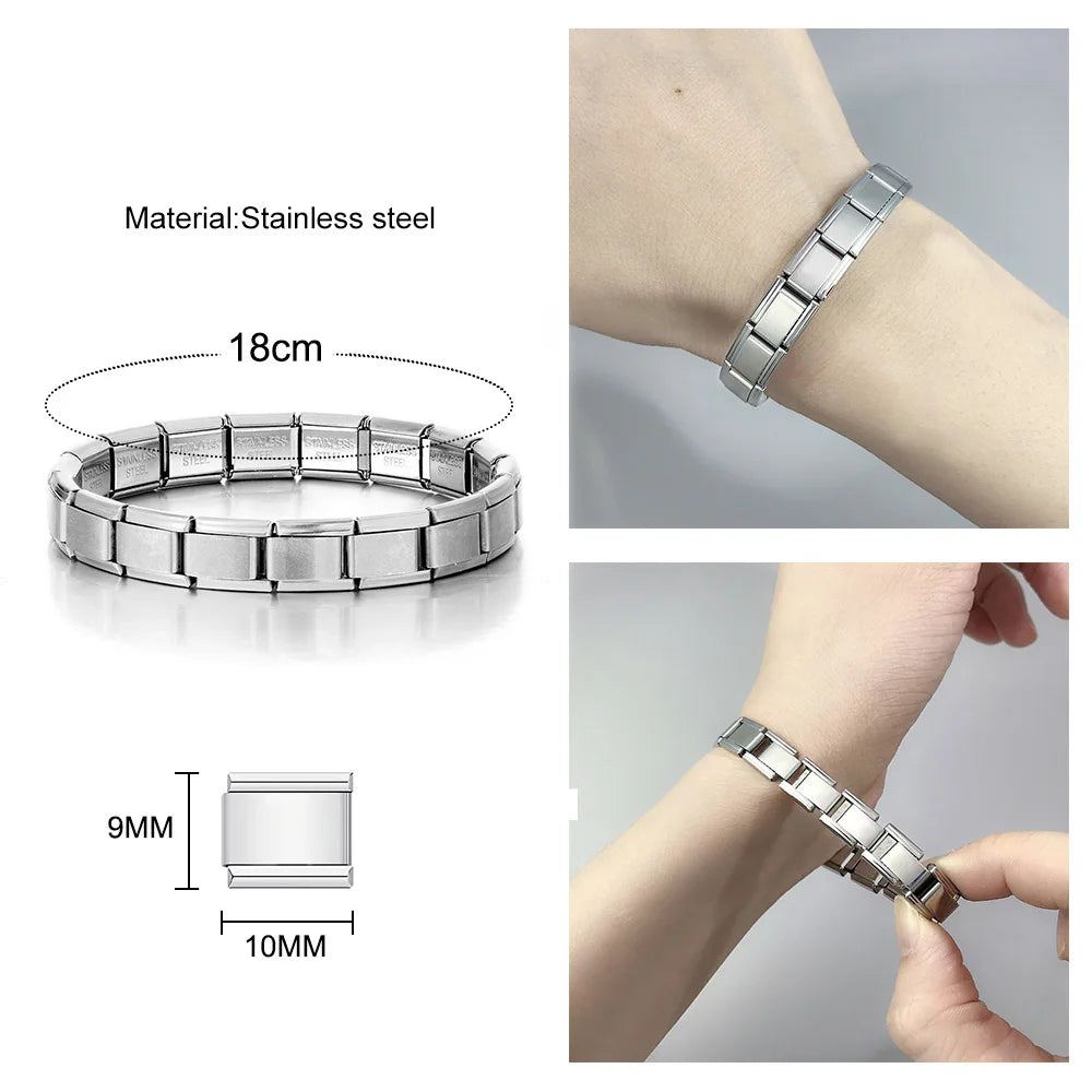Rainbow Love Smile Italian Charm Bracelet Stainless Steel Elastic Hand Chain Link Making DIY Jewelry Gifts For Women Men Bangle