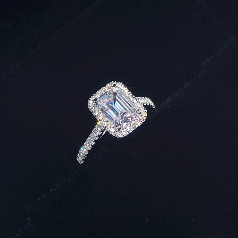 925 Silver Classic Rectangle Tourmaline Paraiba Ring For Women Engagement Wedding Female Green Ring Bridal Fashion Jewelry