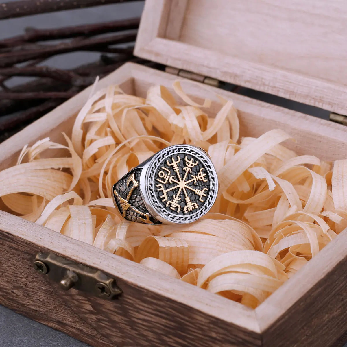 Nordic Viking Axe Vegvisir Compass Ring Men Stainless Steel Vintage Fashion Hip Hop Biker Ring Punk Awe of Helmet Amulet Jewelry