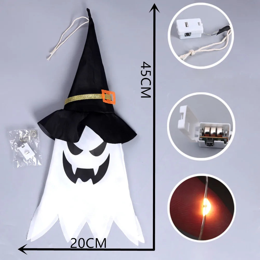 Halloween Courtyard Decorations LED Flashing Wizard Hat Lights Hanging Ghost Halloween Party Decorations Home Bars Horror Props