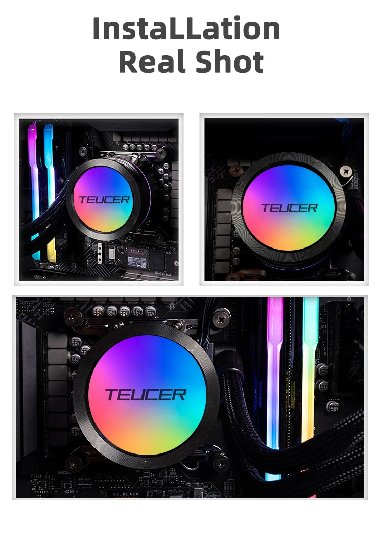 TEUCER AF S240 Water Cooled Cooling Radiator Colorful Lighting Water Cooling Head 12CM Fan For LGA 2011 17XX 1200 115X AM4 AM5