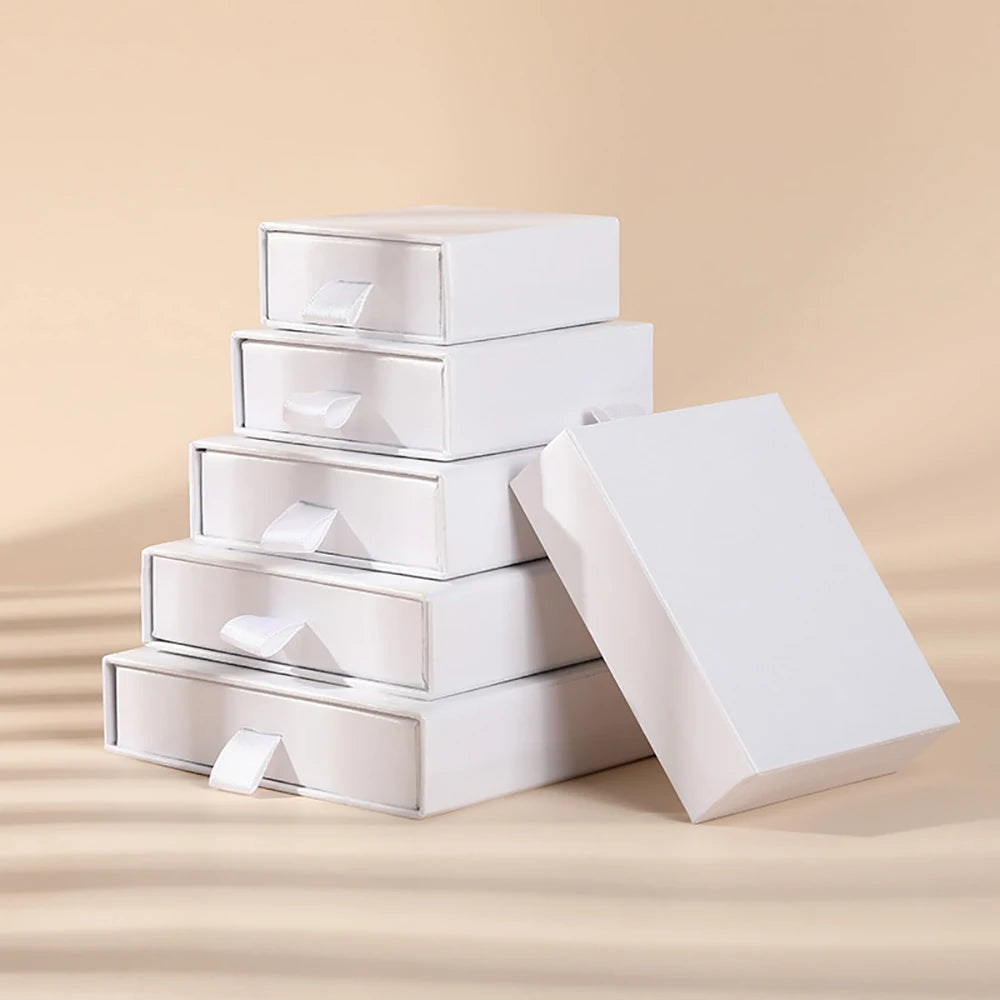 10 Bulk Luxury Hard Rigid Cardboard Sliding Jewellery Gift Box Beige Paper Drawer Jewelry Ring Stud Earring Packaging Boxes Case