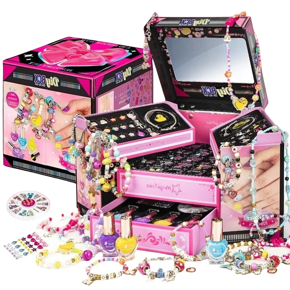 Charm Bracelet Making Kit with Jewelry Box & Nail Polish Jewelry Making Kit Birthday Christmas Gifts for Girls Ages 6-12