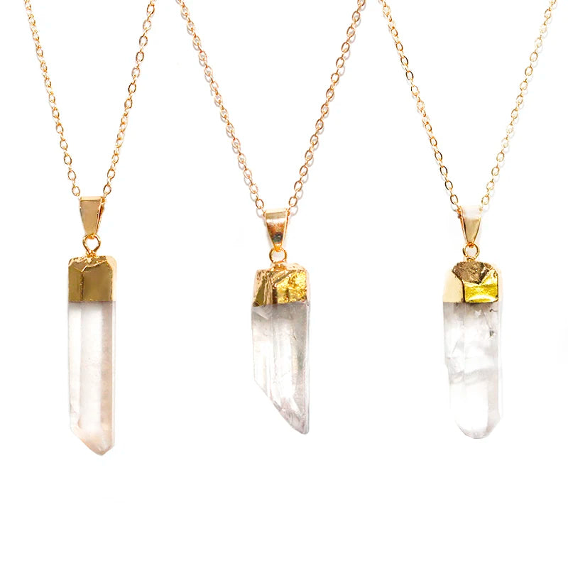 Irregular Natural Clear Quartz Healing Crystal Point Pendant Necklace Mother's Day Gift