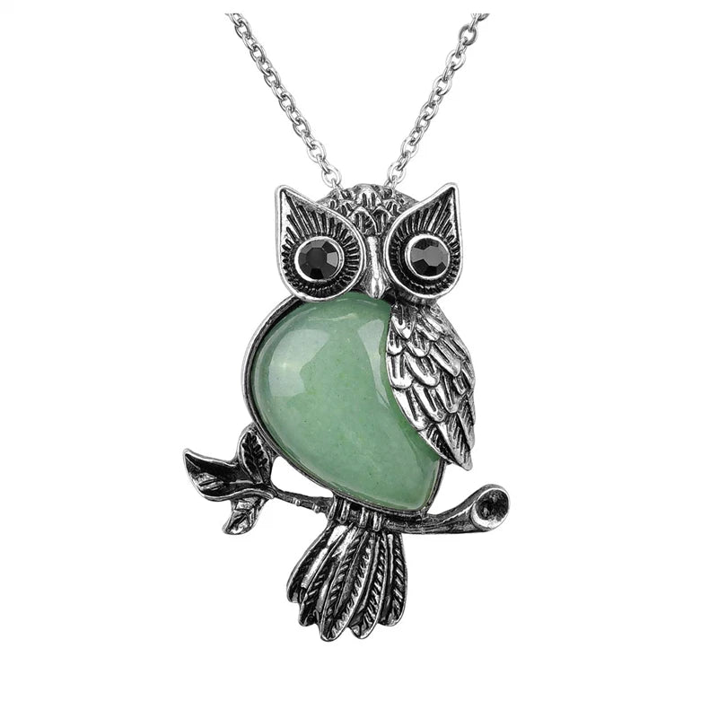 Owl Necklace Healing Crystal Stones Pendant Necklaces for Women Men Natural Amethyst Rose Quartz Gemstone Jewelry