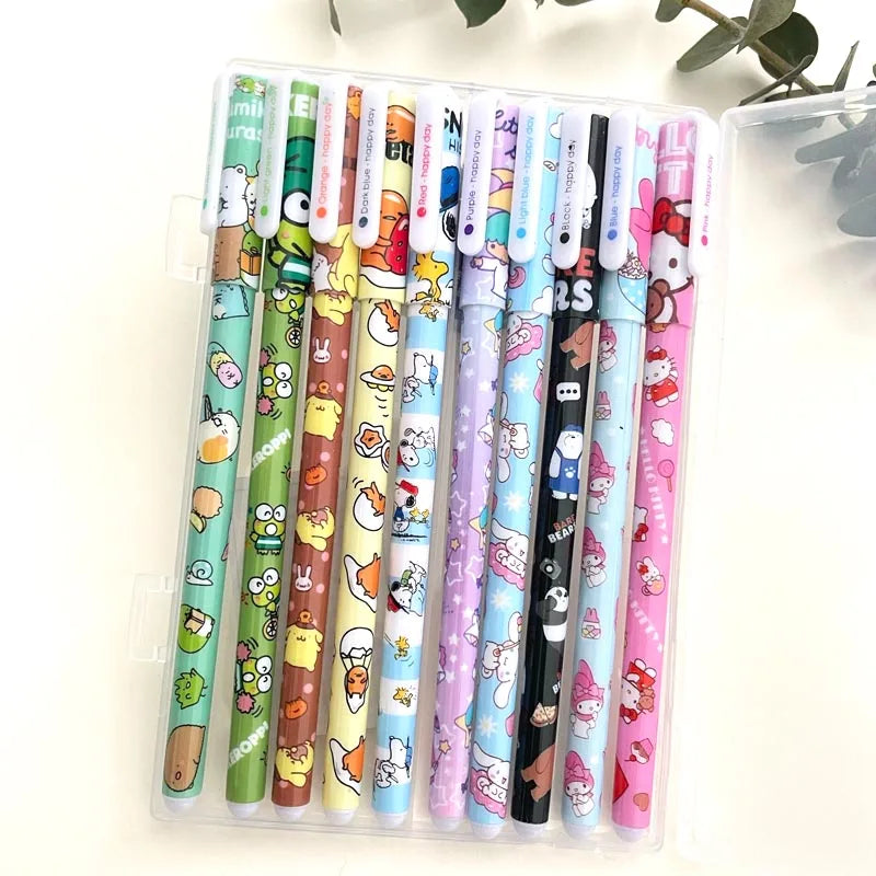 10 pcs/Box Kawaii Snoopy Gel Pens For Writing Cute Kuromi 0.5mm Colored Ink Signature Pen Kids Gift Office School Supplies