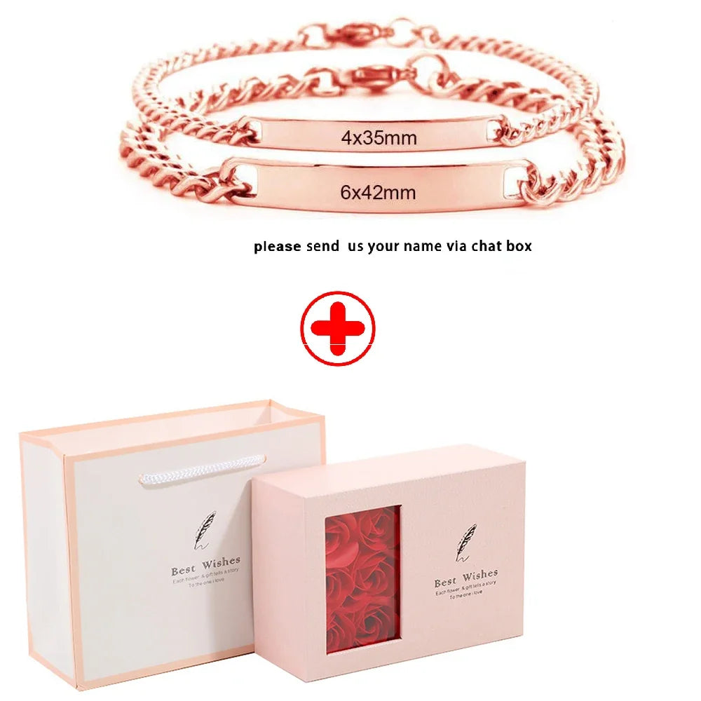 2pcs/set Customized Name Bracelet Made of Stainless Steel Couple Gift Included Jewelry Box Supports Dropshipping 2025 Hot