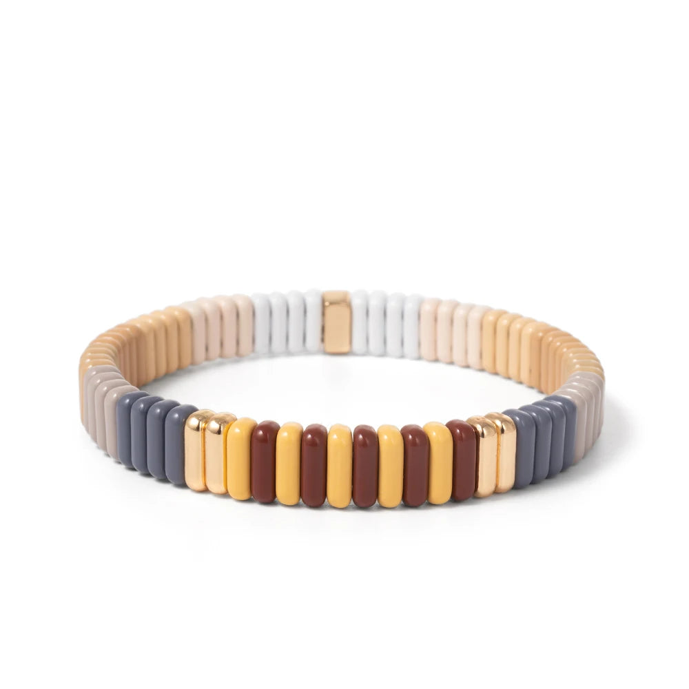 2024 New Design Elatic Rainbow Bracelets For Women 2X8MM Rectangle Beads Bracelets Bohemian Metal Bangle Colorful Jewelry