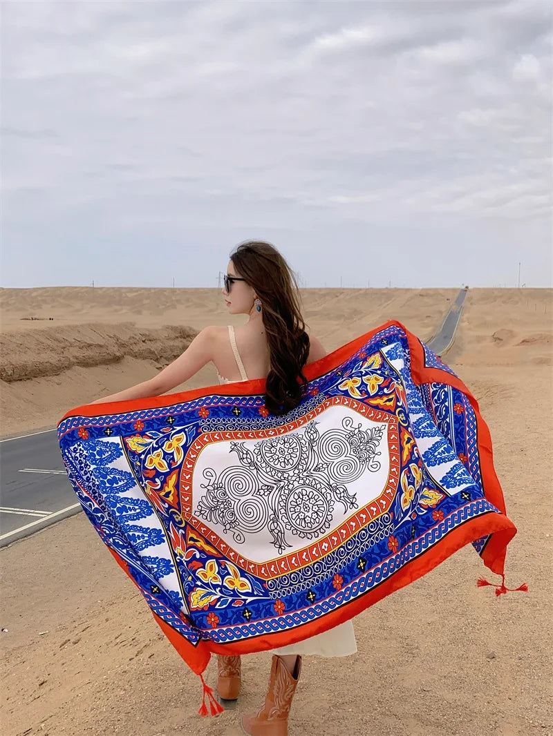 Travel Beach Sunscreen Scarves for Women Bikini Large Sarong Wrap Scarf Brazilian Swimsuit Bathing Cover-ups 17 Styles 90x180cm