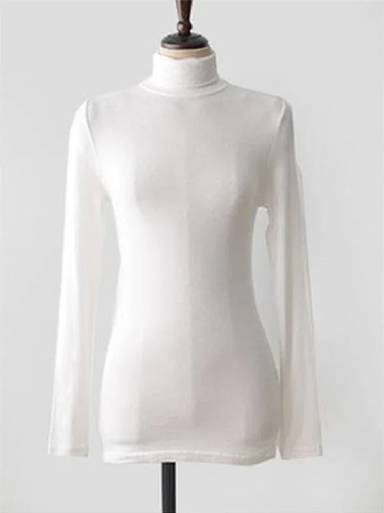 T Shirt Women Turtleneck Spring Top Sexy Elasticity T-Shirt Korean Tee Woman Clothes Slim Tshirt Female Skinny Long Sleeve Tops