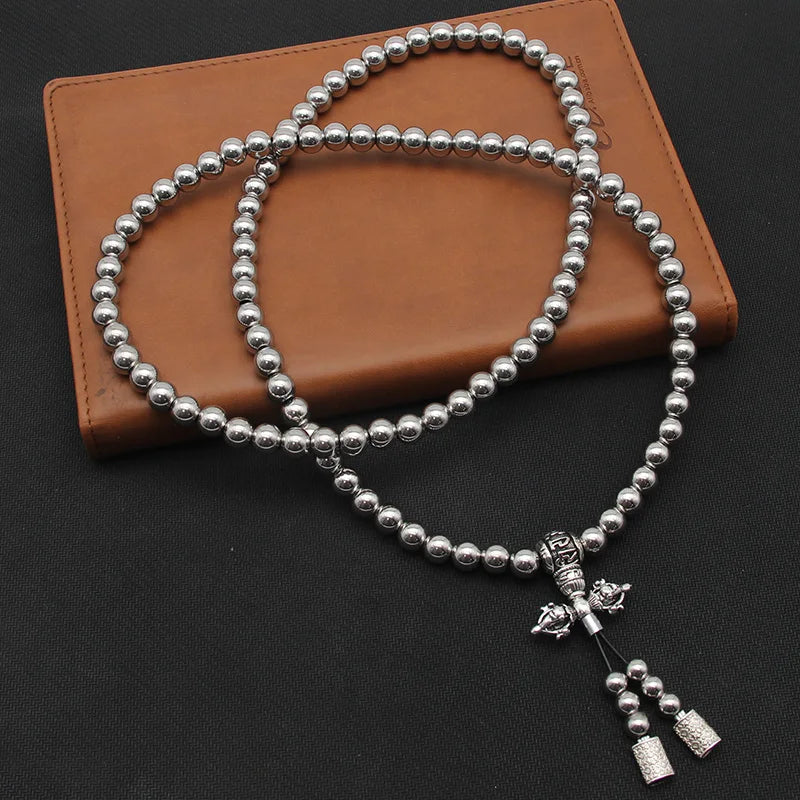 Tactical 10MM Steel Chain Buddha Beads Self Defense Hand Bracelet Necklace EDC Outdoor Tools Self Protection Survival