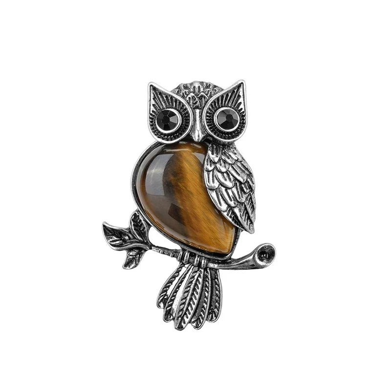Owl Necklace Healing Crystal Stones Pendant Necklaces for Women Men Natural Amethyst Rose Quartz Gemstone Jewelry