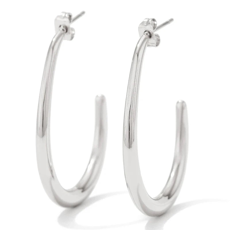 New Geometric C Shaped Statement Earring Stainless Steel Gold Plated Stud Earrings for Women Tarnish Free Fashion Jewelry Gift