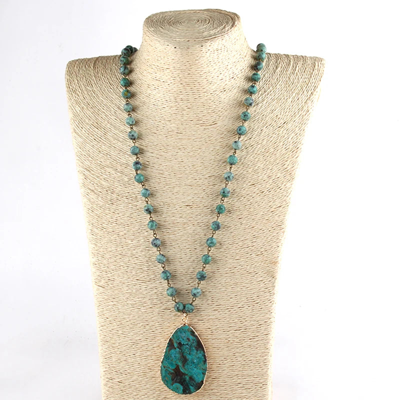 Fashion Boho Jewelry Africa Turquoise Natural Stones With Semi Precious Drop Pendant Women Bohemia Necklace Gift
