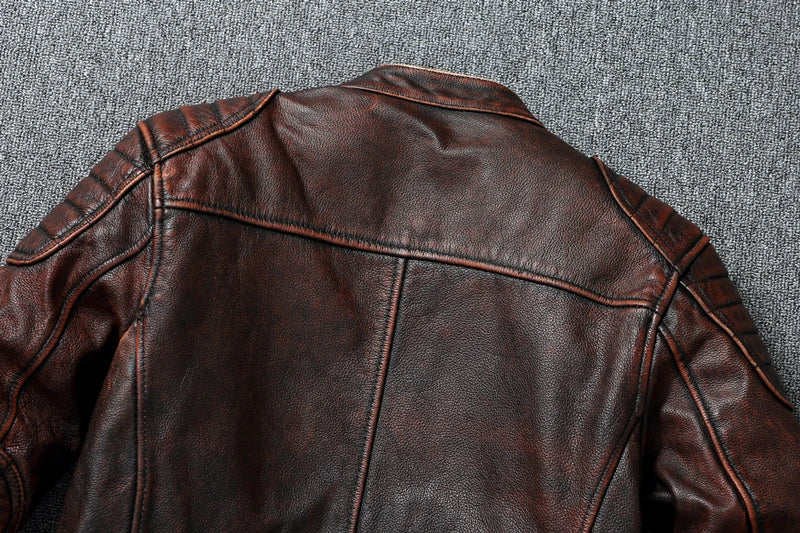 Vintage Red Brown Men Leather Jacket 100% Cowhide Jackets Slim Fit Soft Skin Coat Autumn Jaqueta Masculina De Couro