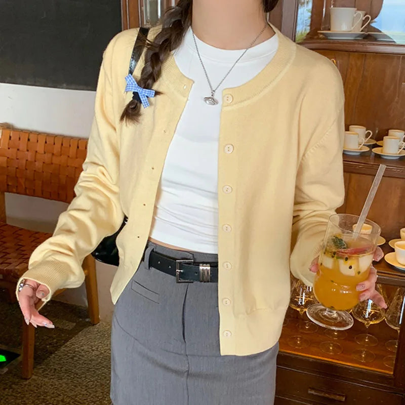 2025 Autumn Winter Knitted Cardigans Women Long Sleeve Tops O Neck Single Breasted Solid Soft Sweaters Mujer