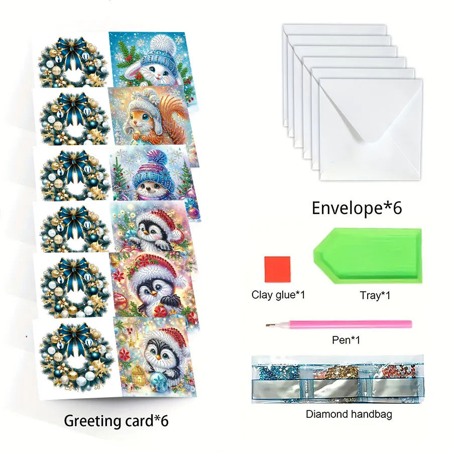 6-piece Diamond Painting Christmas Card Set - Christmas Gift, perfect for sending warm wishes to family and friends
