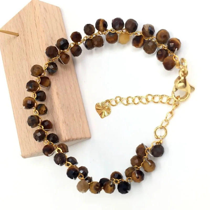 Gold Color 4MM Natural Stone Tourmaline Crystal Quartz Bracelet on Hand for Women Jewelry Party /Wedding Luxury Gift Handwork