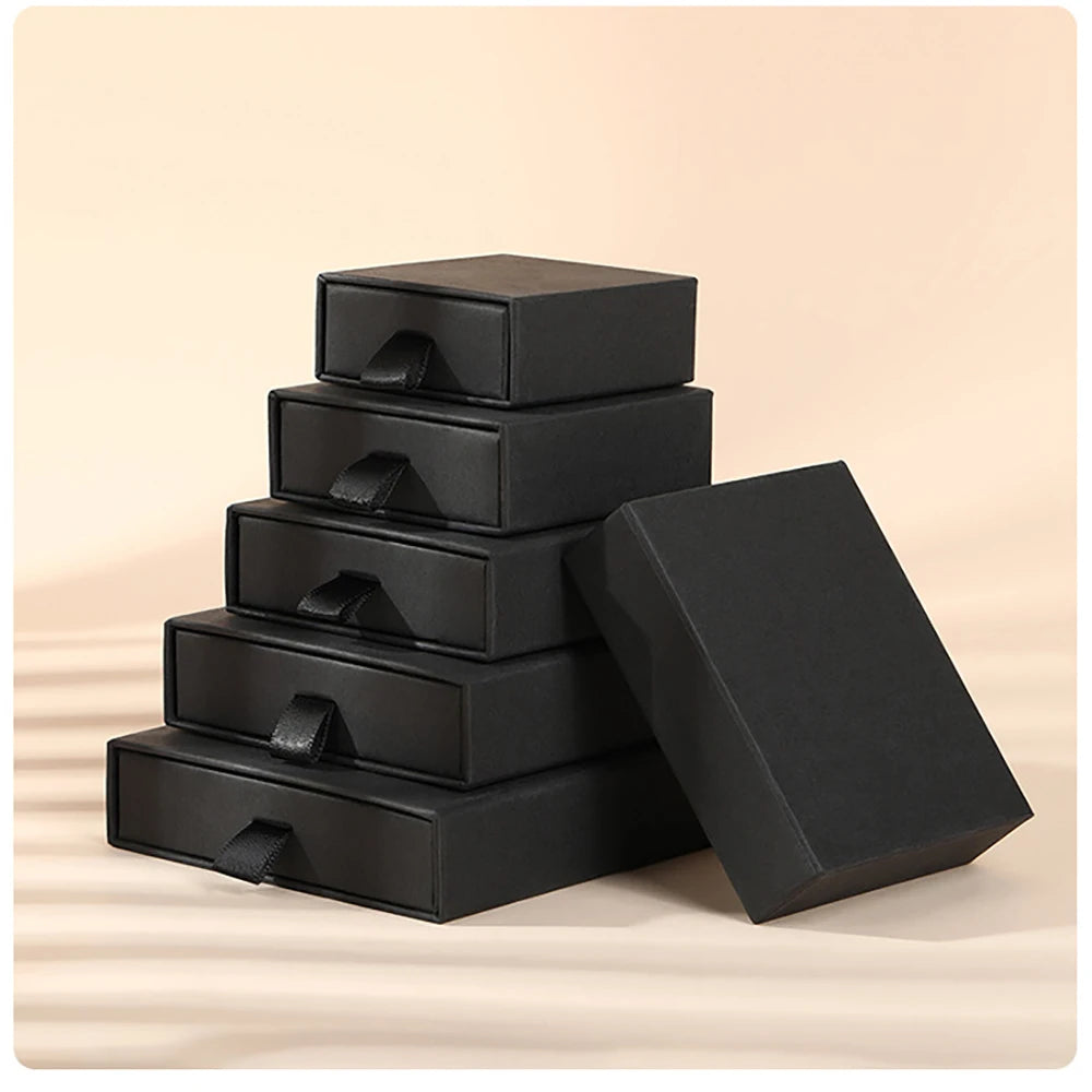 10 Bulk Luxury Hard Rigid Cardboard Sliding Jewellery Gift Box Beige Paper Drawer Jewelry Ring Stud Earring Packaging Boxes Case