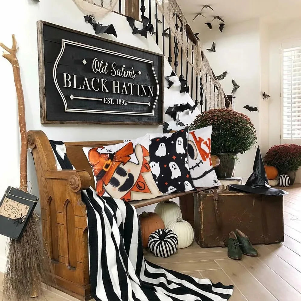 Spooky Halloween Pillowcases: Witch, Ghost, Bat, and 'Spooky' Designs for a Hauntingly Fun Season! Sofa cushion cover, gift