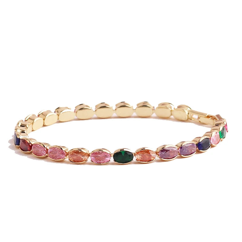 2022 New Rainbow Crystal Tennis Bracelets For Women Bracelet Set 18K Gold Silver Colorful Zirconia Femme Bridal Wedding Jewelry