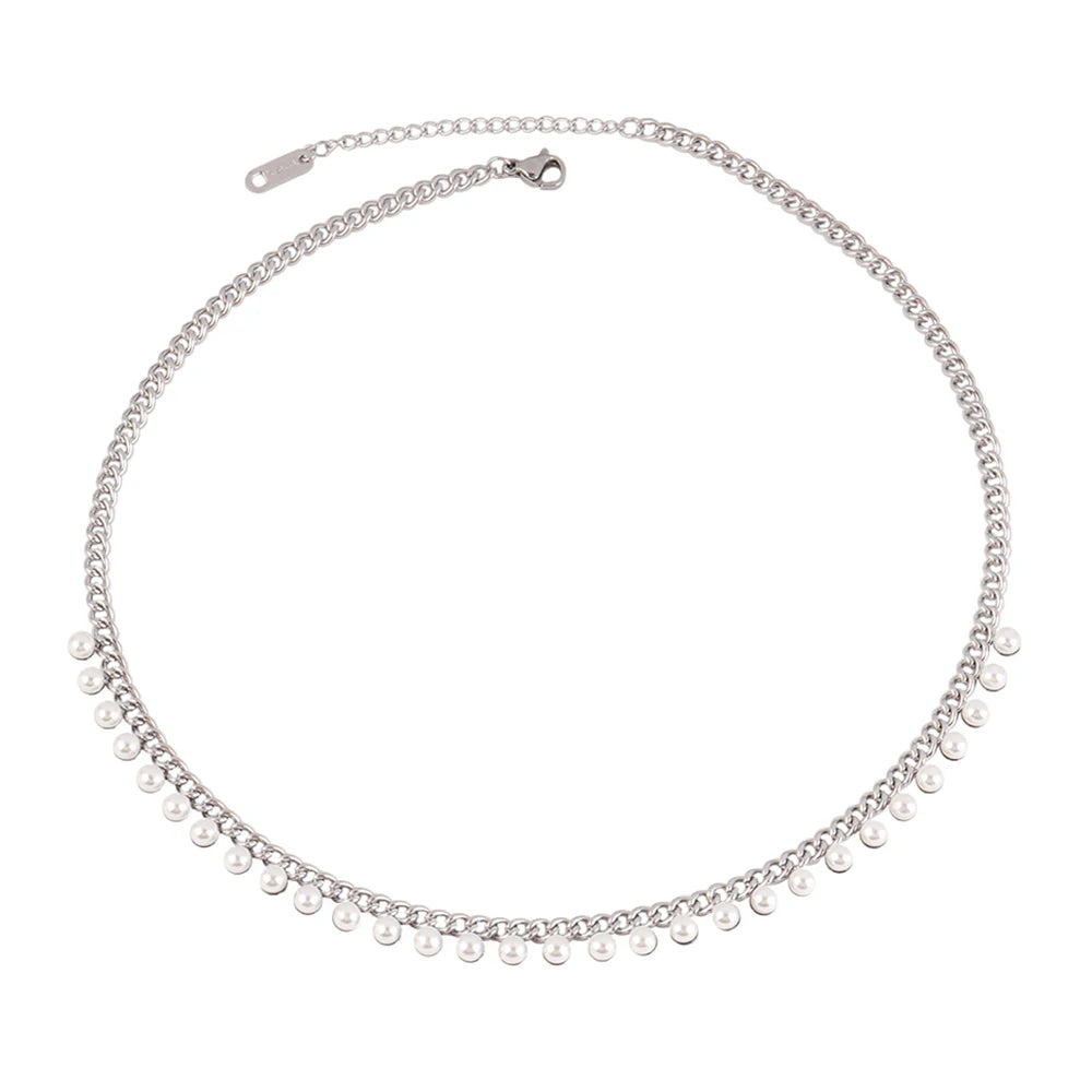 Trendy Stainless Steel Necklace For Women Gold Silver Color Round Geometric Pendant Necklace Choker Snake Chain Necklace Jewelry