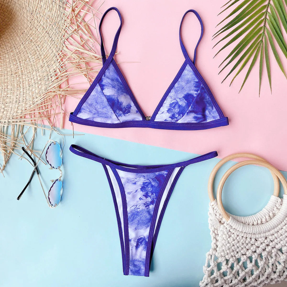 4 Colors Sexy Bikini Women Tie Dye Solid Swimwear Swimsuit Thong Bikinis Set Bathing Suit Beach Bikini Female Biquinis Feminino