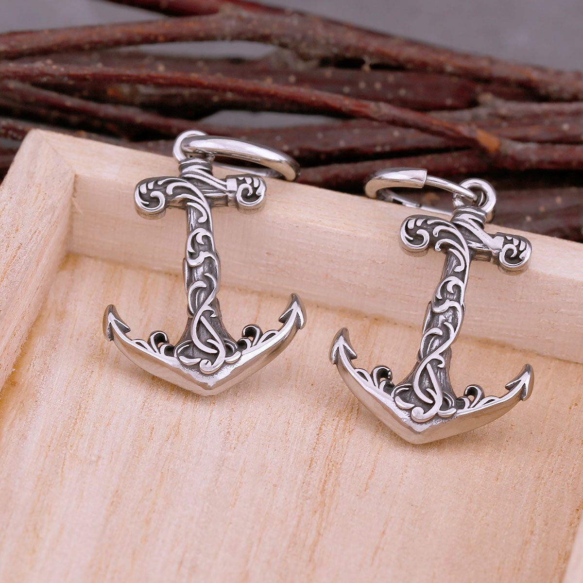 Stainless Steel Vintage Viking Anchor Drop Earrings Hip-hop Punk Rock Biker Boys Fashion Charm Earrings Jewelry Gift Accessories