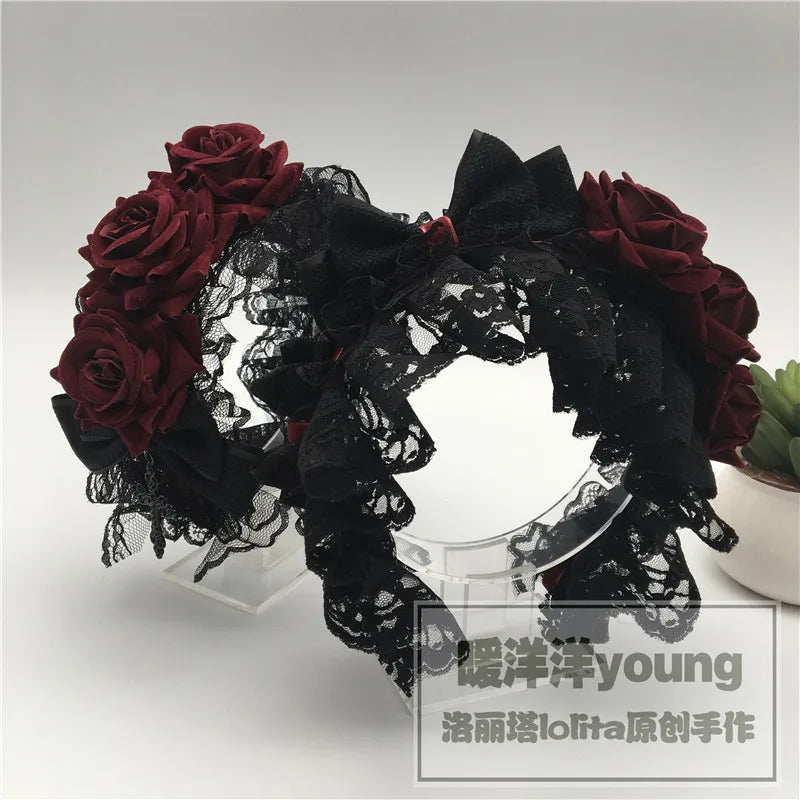 Original Dark Goth Velvet Rose Cross Headband Lolita Headdress Halloween Ornaments Hair Band Hair Accessories For Girls Women