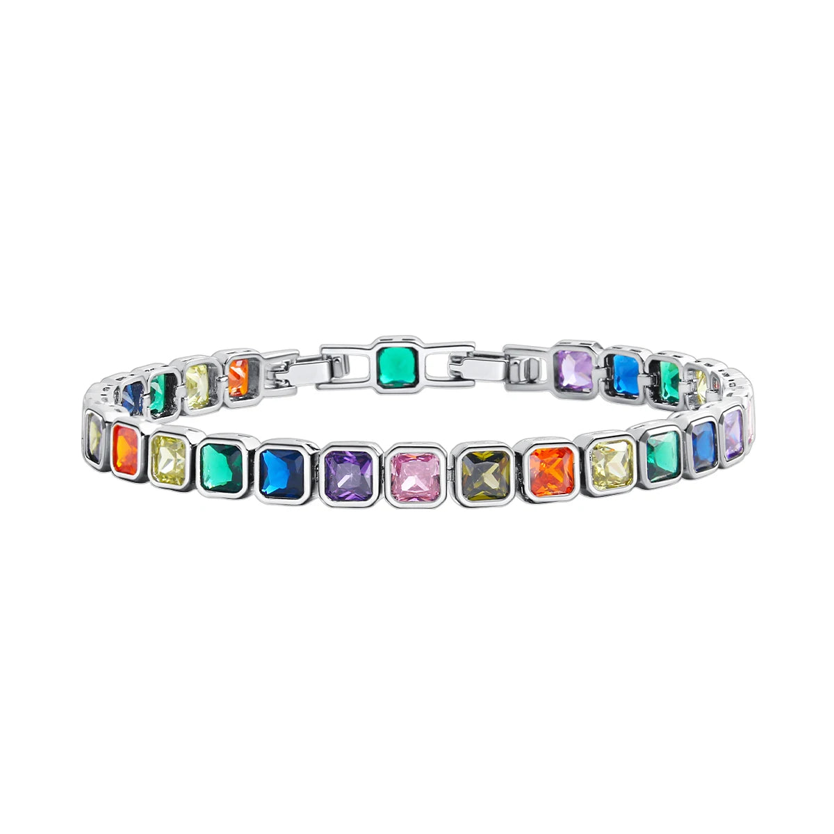 MHS.SUN 2024 New Luxury Rainbow Crystal Tennis Bracelet For Women Colorful Zirconia Femme Bridal Wedding Jewelry Christmas Gift