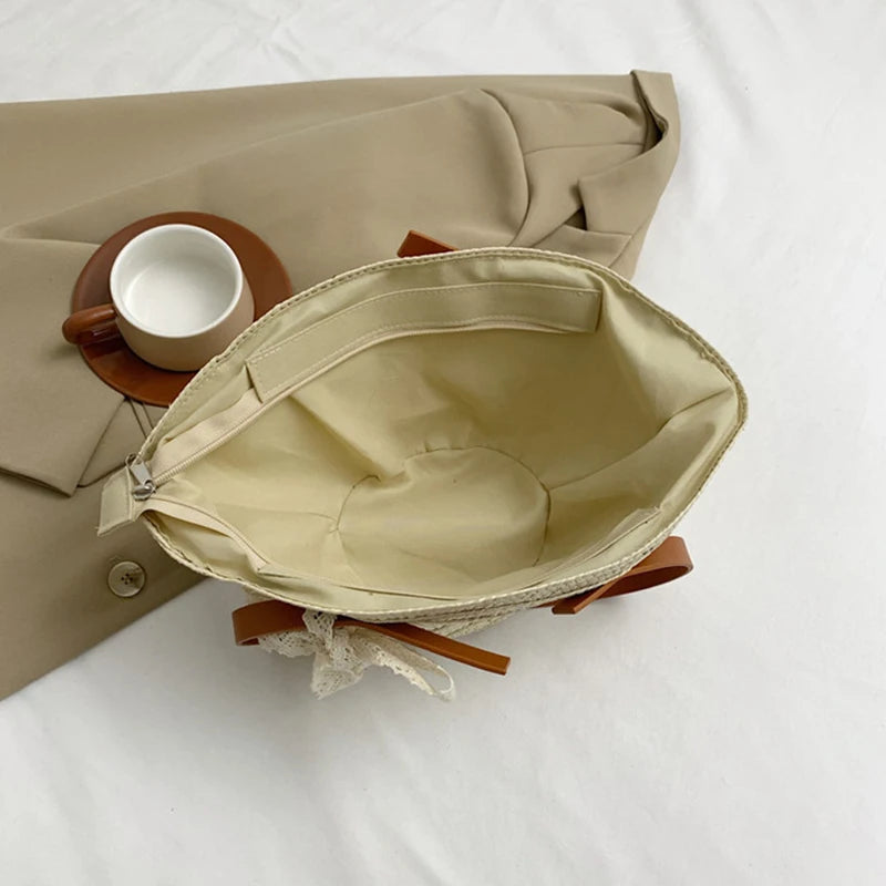 Women Braided Basket Clutches Bag Large Straw Portable Shoulder Bag Summer Beach Purses Shopper Satchel