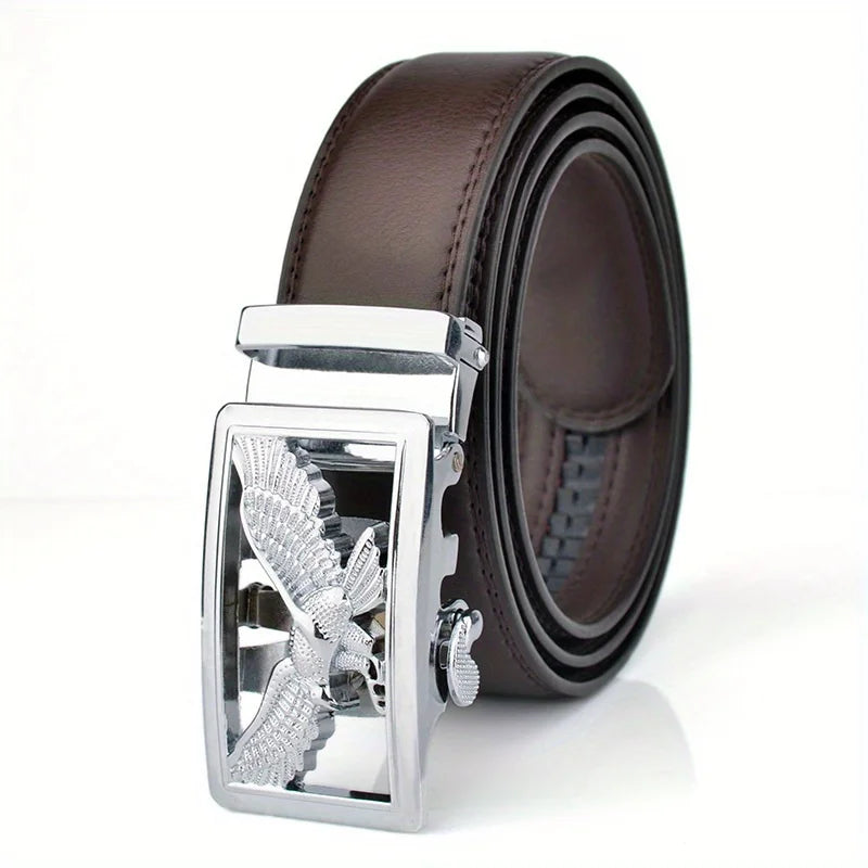 Men's Belt Leather Automatic Buckle Business Casual High-quality Golden Silver Eagle Pattern Leather Belt with Automatic Buckle