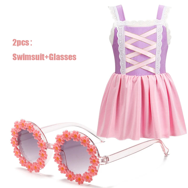 2025 Girls Two Piece Swimsuit Anna Elsa Belle Swimwear Princess Bodysuit Swimwear for Girls Childrens Bikini Beachwear Clothes
