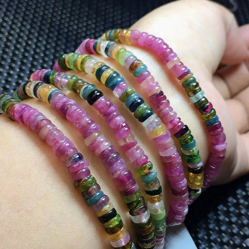 Natural Tourmaline Bracelet, Disc Bead Bracelet, Female Old Mineral Tourmaline Bracelet, Female