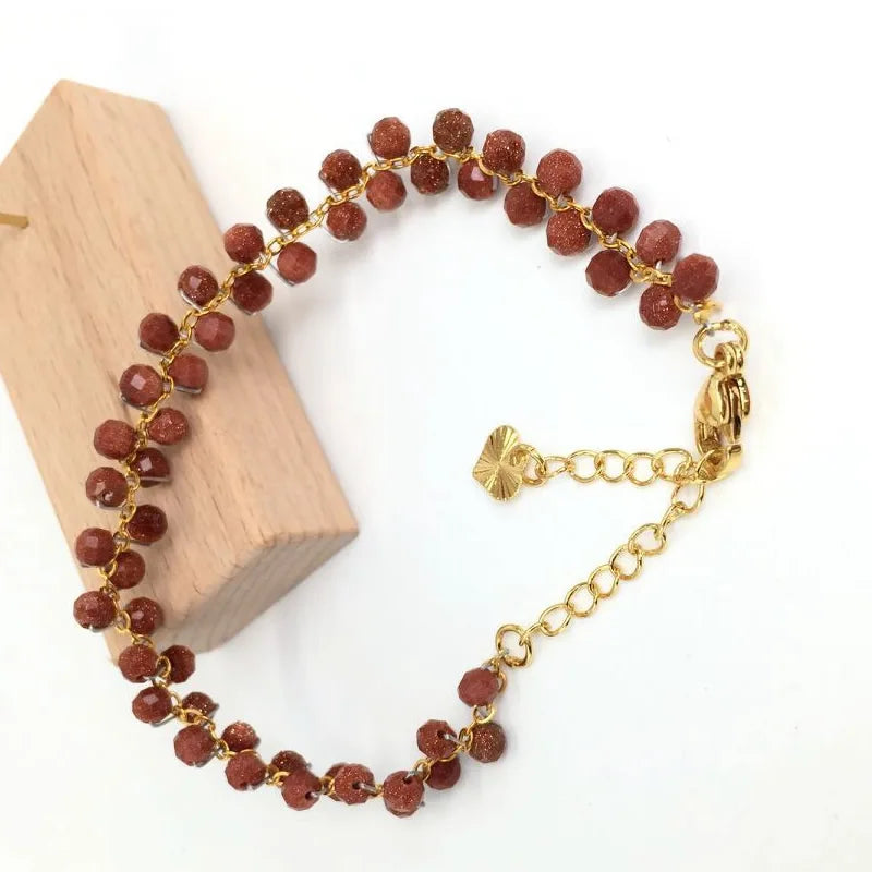 Gold Color 4MM Natural Stone Tourmaline Crystal Quartz Bracelet on Hand for Women Jewelry Party /Wedding Luxury Gift Handwork