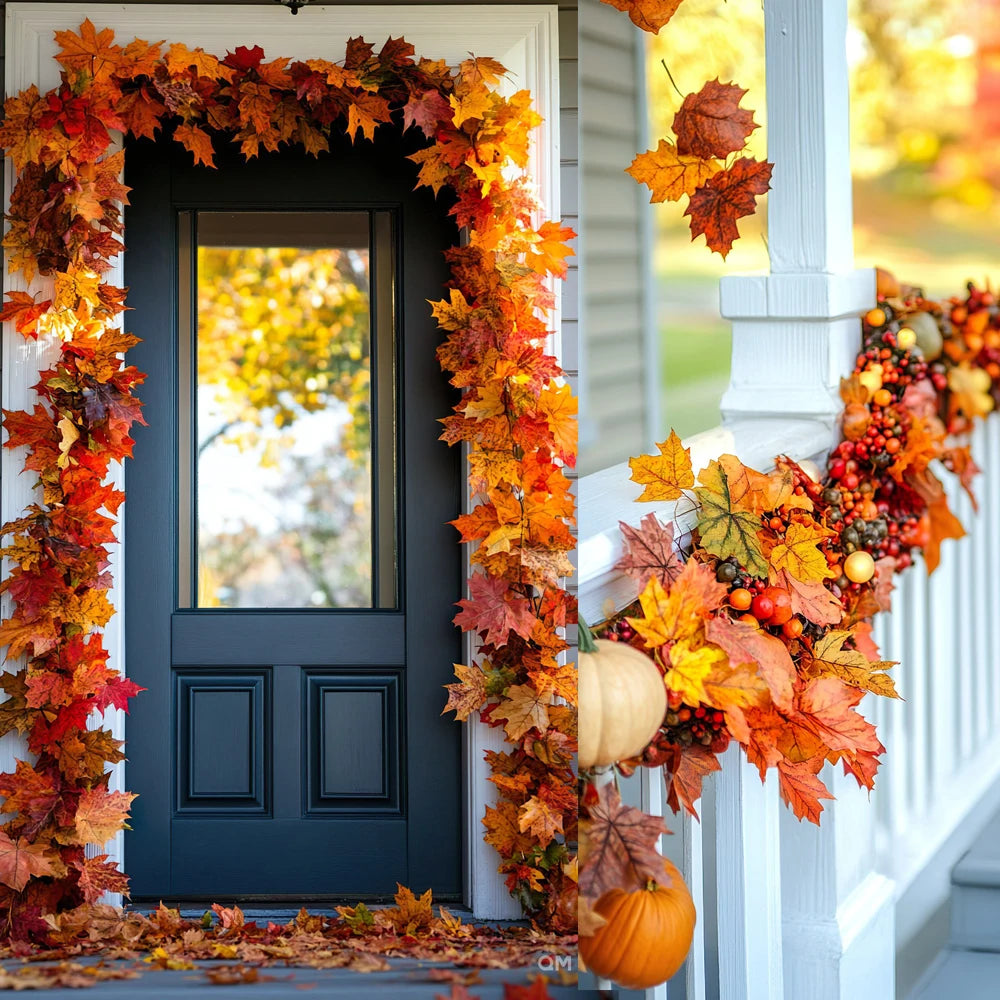 Thanksgiving Decorations Fall Maple Vine Garland Artificial Autumn Fall Foliage Garland Wedding Fireplace Decor Halloween Party