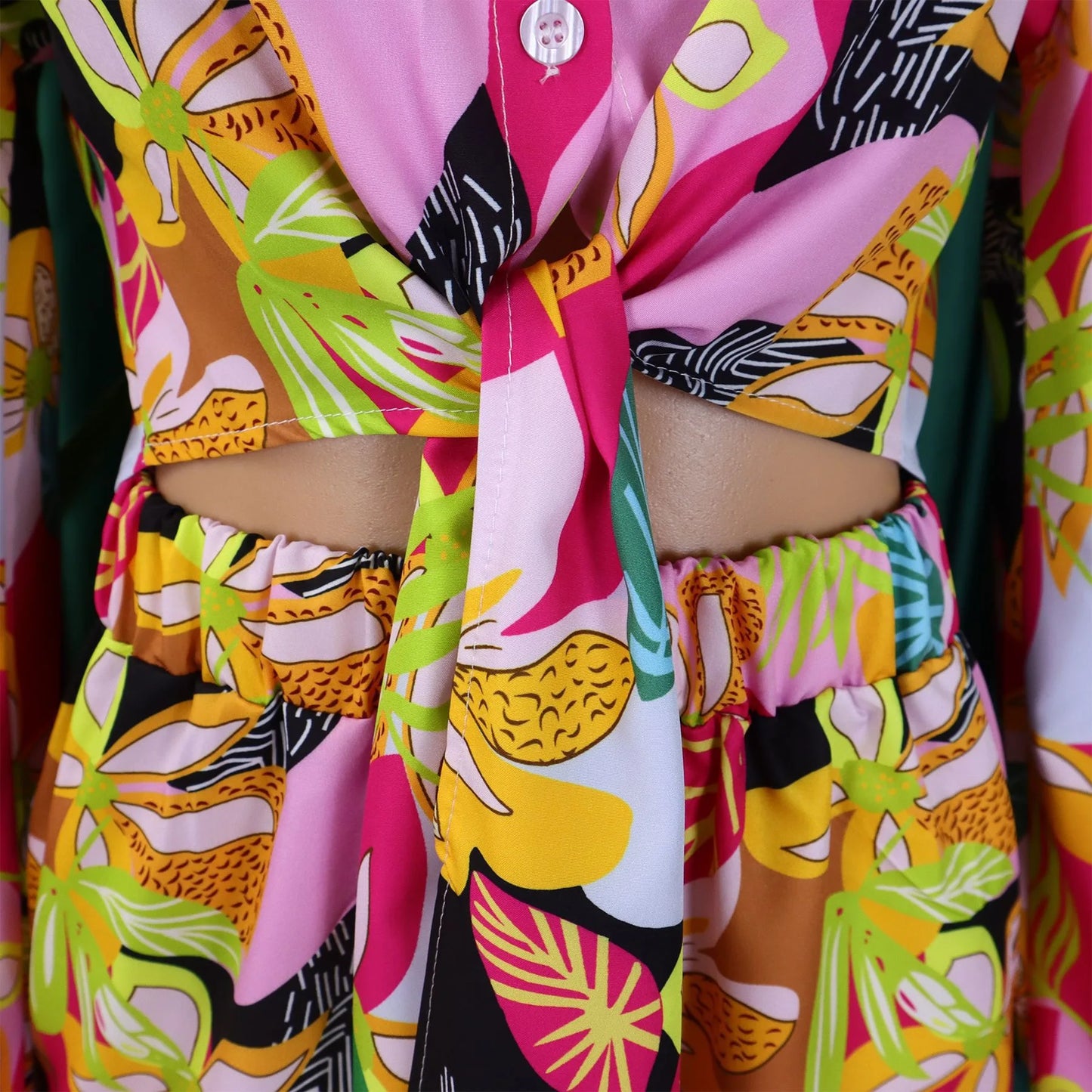 Women 2 Pieces Printed Pants Sets Blouse & Wide Leg Pants Floor Length Fashion High Street Wear Female Two Pieces Matching Sets
