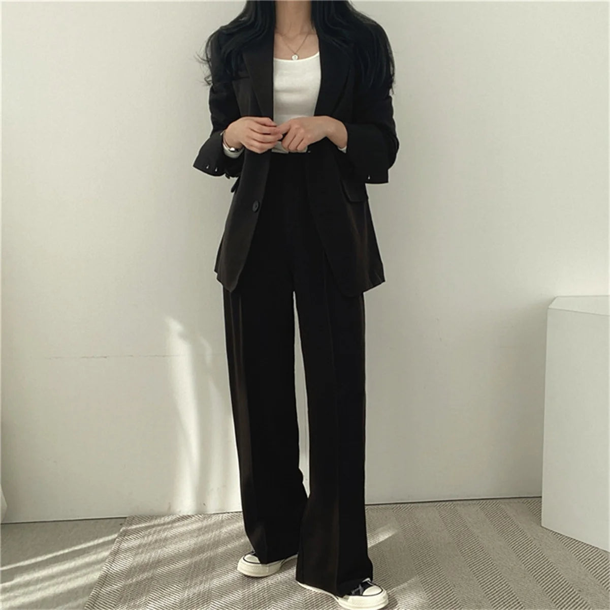 2025 Autumn New Women's Clothing Suit Jacket Casual Pants Set Wide Leg Suit Pants Elegant Office Lady Business Suit Set Blazers