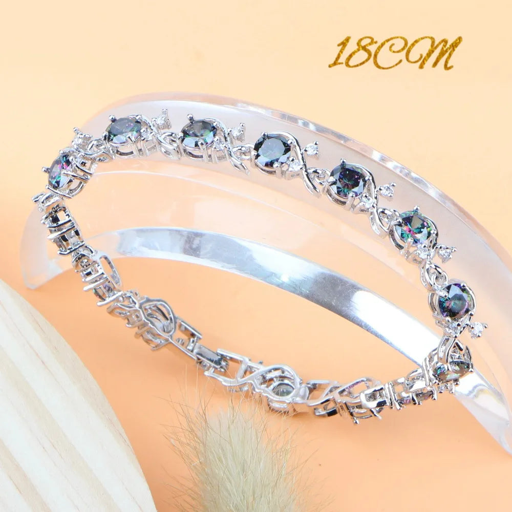 Natural Magic Rainbow Zircon Jewelry Sets Bridal Luxury Bracelets Earrings Rings Pendant Wedding Necklace Set For Women Jewelry