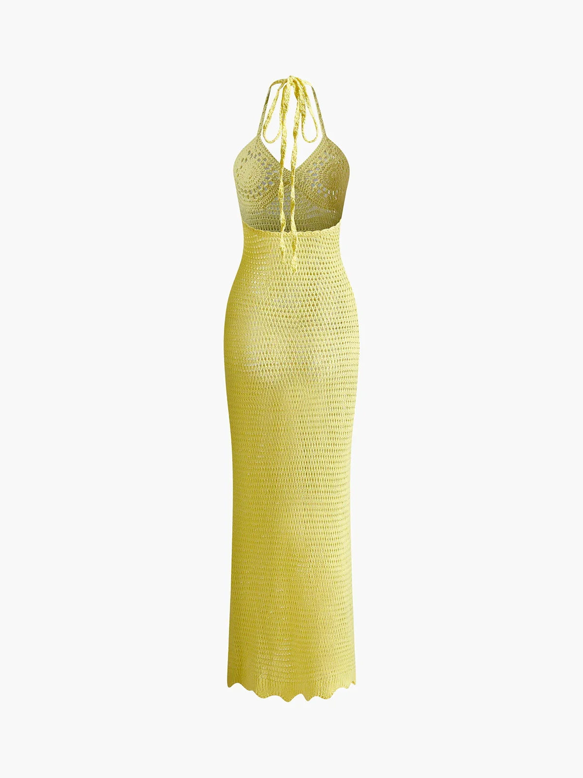2024 Solid Colour Sexy Knit Cut Out Holiday Swimsuit Cover Up Women's Summer V-Neck Spaghetti Strap Bodycon Beach Maxi Dress K32