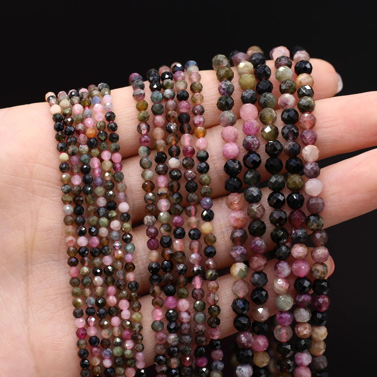 2/3/4mm Faceted Natural Stone Colored Tourmaline Bead Charms for DIY Women Men Necklace Bracelets Jewelry Making Accessories